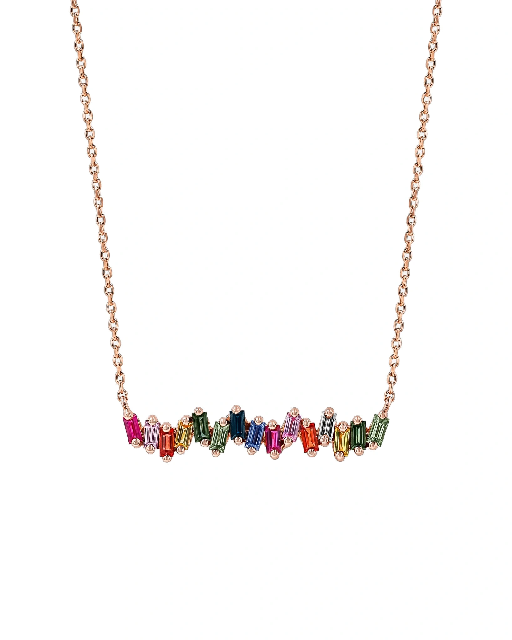 Suzanne Kalan Bold Rainbow Sapphire Bar Pendant in 18K Rose Gold Suzanne Kalan Bold Rainbow Sapphire Bar Pendant in 18K Rose Gold | Fine Necklaces | Coveti