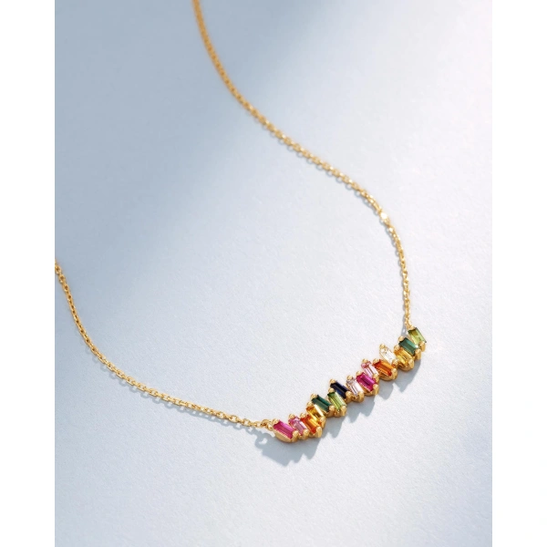 Suzanne Kalan Bold Rainbow Sapphire Bar Pendant in 18K Yellow Gold | Fine Necklaces | Coveti