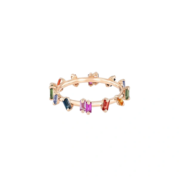 Suzanne Kalan Bold Rainbow Sapphire Barbwire Band in 18K Rose Gold | Fine Rings | Coveti