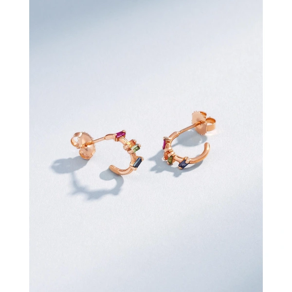 Suzanne Kalan Bold Rainbow Sapphire Barbwire Mini Hoops in 18K Rose Gold | Fine Earrings | Coveti