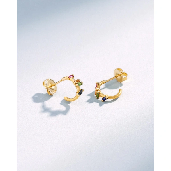 Suzanne Kalan Bold Rainbow Sapphire Barbwire Mini Hoops in 18K Yellow Gold | Fine Earrings | Coveti