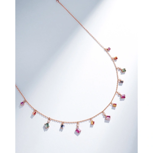 Suzanne Kalan Bold Rainbow Sapphire Cascade Necklace in 18K Rose Gold | Fine Necklaces | Coveti