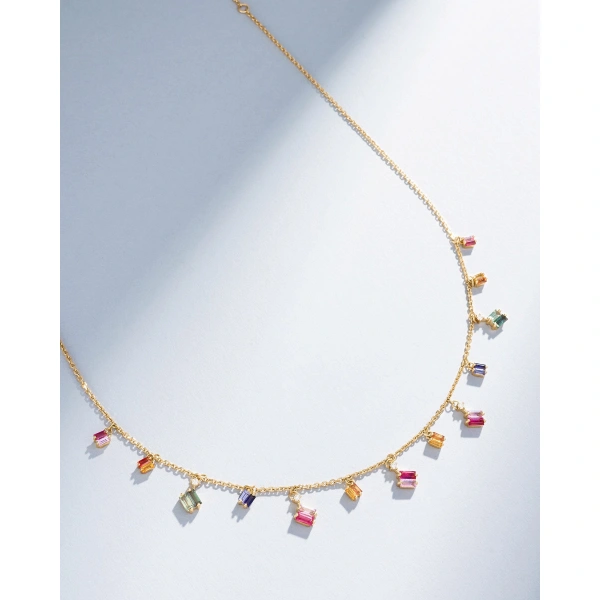 Suzanne Kalan Bold Rainbow Sapphire Cascade Necklace in 18K Yellow Gold | Fine Necklaces | Coveti