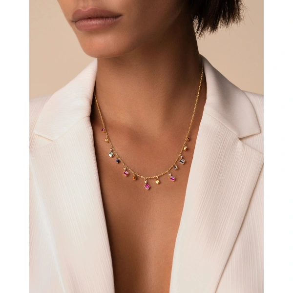 Suzanne Kalan Bold Rainbow Sapphire Cascade Necklace in 18K Yellow Gold | Fine Necklaces | Coveti