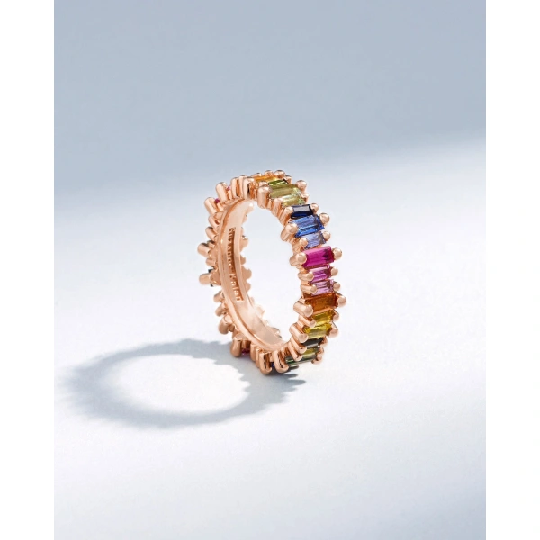 Suzanne Kalan Bold Rainbow Sapphire Eternity Band in 18K Rose Gold | Fine Rings | Coveti