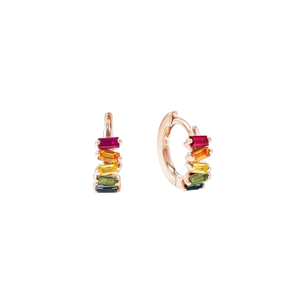 Bold Rainbow Sapphire Huggies in 18K Rose Gold