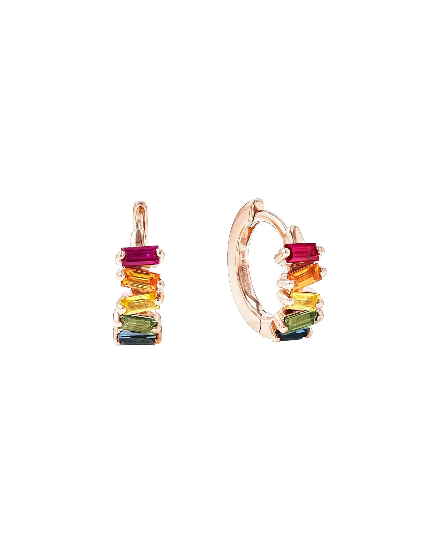 Suzanne Kalan Bold Rainbow Sapphire Huggies in 18K Rose Gold Suzanne Kalan Bold Rainbow Sapphire Huggies in 18K Rose Gold | Fine Earrings | Coveti
