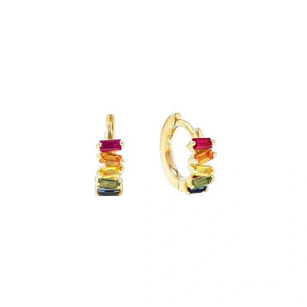 Bold Rainbow Sapphire Huggies in 18K Yellow Gold