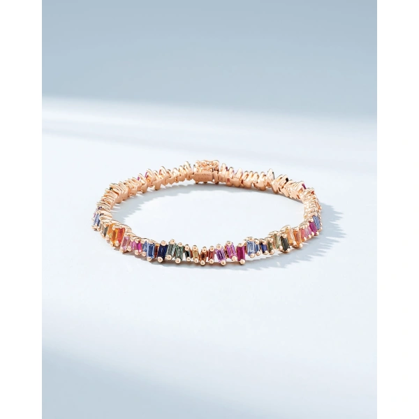 Suzanne Kalan Bold Rainbow Sapphire Tennis Bracelet in 18K Rose Gold | Fine Bracelets | Coveti