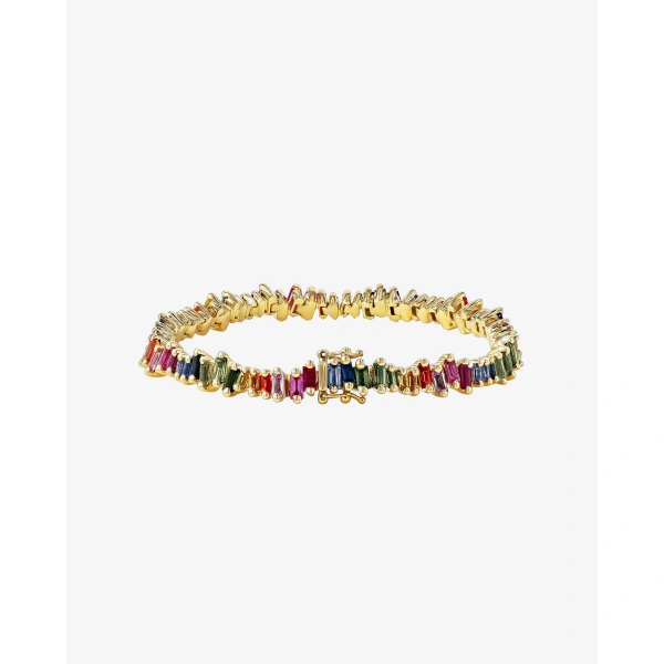 Suzanne Kalan Bold Rainbow Sapphire Tennis Bracelet in 18K Yellow Gold | Fine Bracelets | Coveti