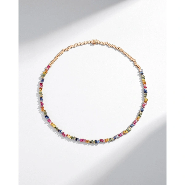 Suzanne Kalan Bold Rainbow Sapphire Tennis Necklace in 18K Rose Gold | Fine Necklaces | Coveti