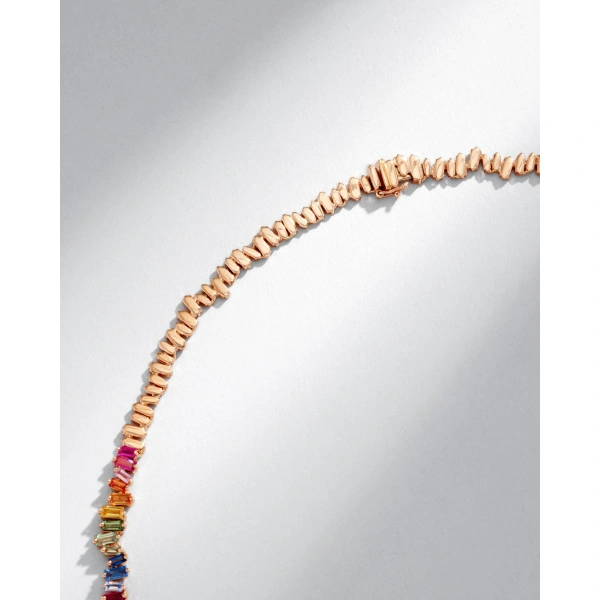 Suzanne Kalan Bold Rainbow Sapphire Tennis Necklace in 18K Rose Gold | Fine Necklaces | Coveti