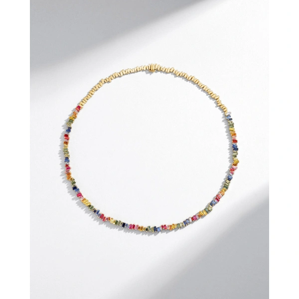 Suzanne Kalan Bold Rainbow Sapphire Tennis Necklace in 18K Yellow Gold | Fine Necklaces | Coveti