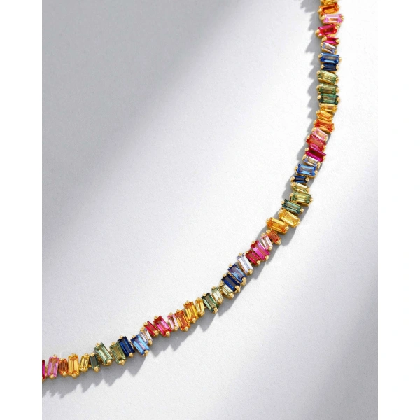Suzanne Kalan Bold Rainbow Sapphire Tennis Necklace in 18K Yellow Gold | Fine Necklaces | Coveti