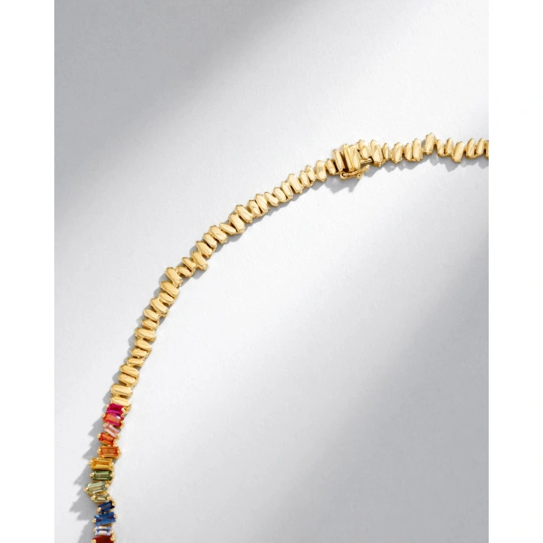 Suzanne Kalan Bold Rainbow Sapphire Tennis Necklace in 18K Yellow Gold | Fine Necklaces | Coveti