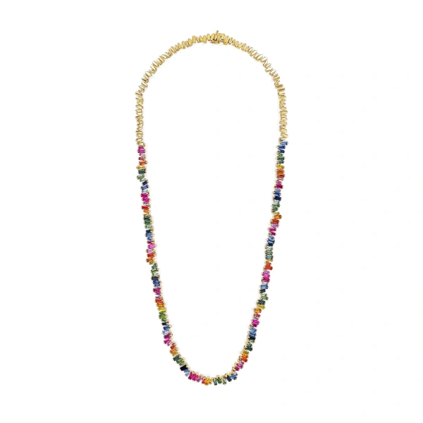 Bold Rainbow Sapphire Tennis Necklace in 18K Yellow Gold