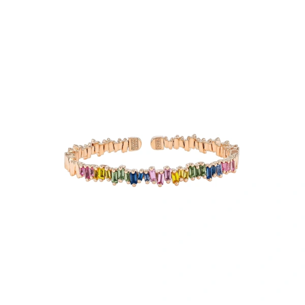 Suzanne Kalan Bold Reborn Bangle in 18K Rose Gold, Pastel Sapphire | Fine Bracelets | Coveti