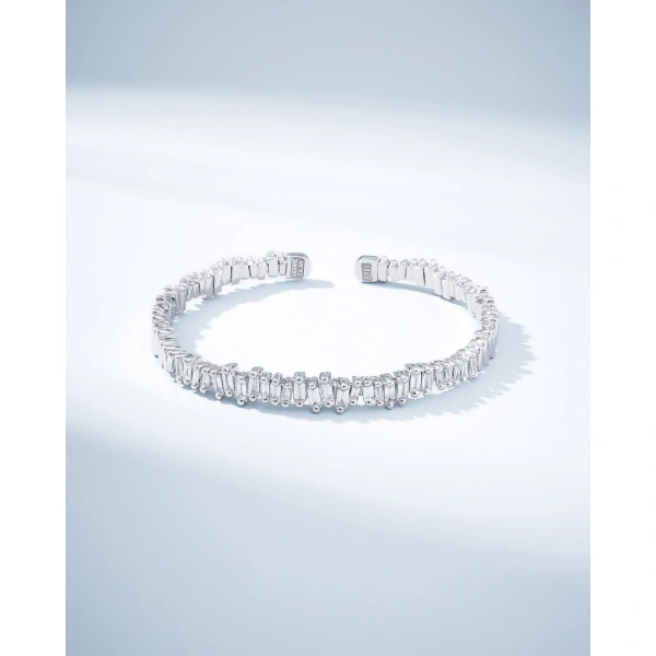 Suzanne Kalan Bold Reborn Diamond Bangle in 18K White Gold | Fine Bracelets | Coveti