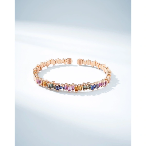 Suzanne Kalan Bold Reborn Pastel Sapphire Bangle in 18K Rose Gold | Fine Bracelets | Coveti