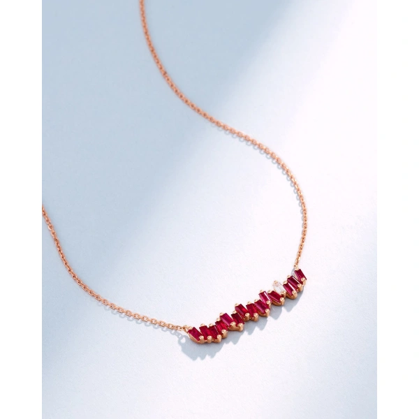 Suzanne Kalan Bold Ruby Bar Pendant in 18K Rose Gold | Fine Necklaces | Coveti