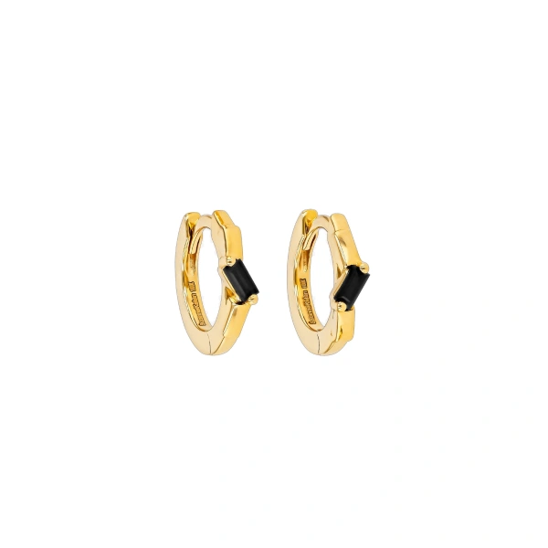 Suzanne Kalan Bold Single Black Sapphire Huggies in 18K Yellow Gold | Fine Earrings | Coveti