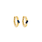 Suzanne Kalan Bold Single Dark Blue Sapphire Huggies in 18K Yellow Gold | Fine Earrings | Coveti