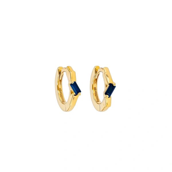 Bold Single Dark Blue Sapphire Huggies in 18K Yellow Gold