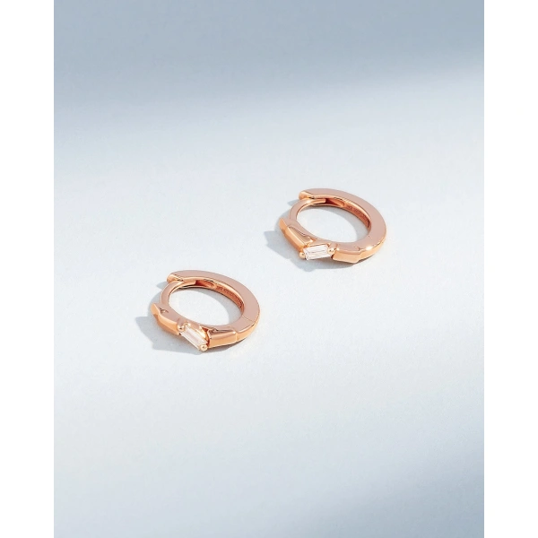 Suzanne Kalan Bold Single Diamond Huggies in 18K Rose Gold | Fine Earrings | Coveti