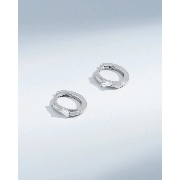 Suzanne Kalan Bold Single Diamond Huggies in 18K White Gold | Fine Earrings | Coveti