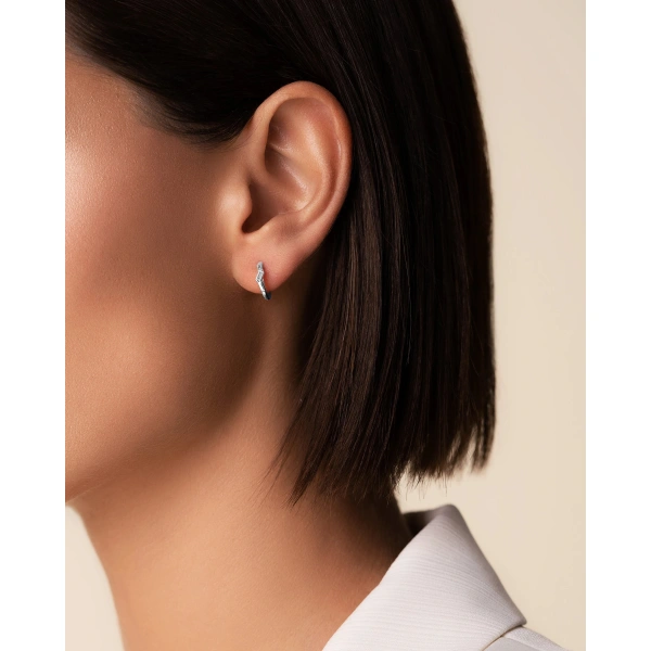 Suzanne Kalan Bold Single Diamond Huggies in 18K White Gold | Fine Earrings | Coveti