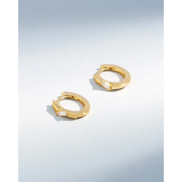 Suzanne Kalan Bold Single Diamond Huggies in 18K Yellow Gold | Fine Earrings | Coveti