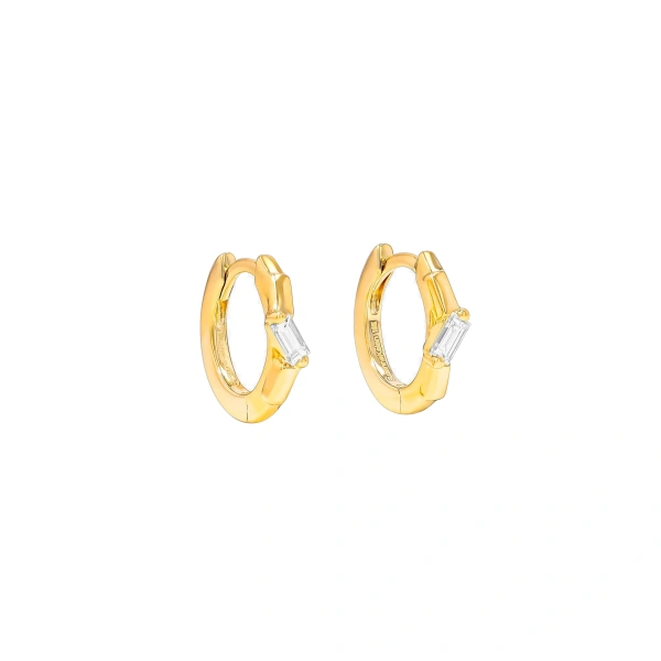 Bold Single Diamond Huggies in 18K Yellow Gold