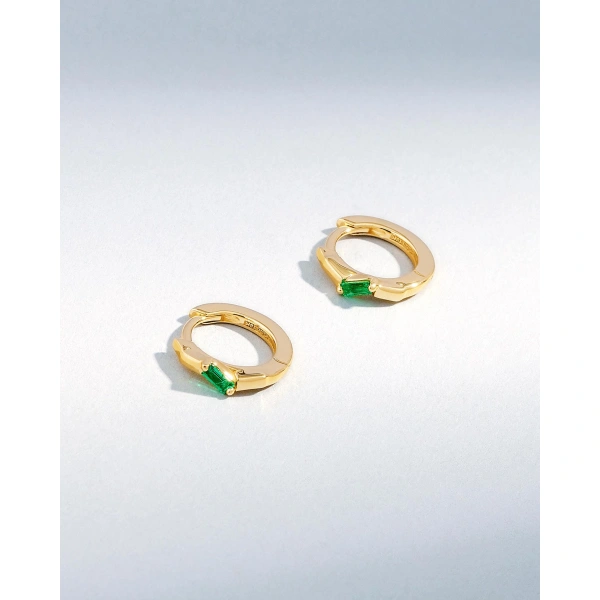 Suzanne Kalan Bold Single Emerald Huggies in 18K Yellow Gold | Fine Earrings | Coveti