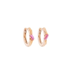 Suzanne Kalan Bold Single Huggies in 18K Rose Gold, Pink Sapphire | Fine Earrings | Coveti