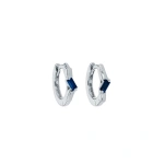 Suzanne Kalan Bold Single Huggies in 18K White Gold, Dark Blue Sapphire | Fine Earrings | Coveti