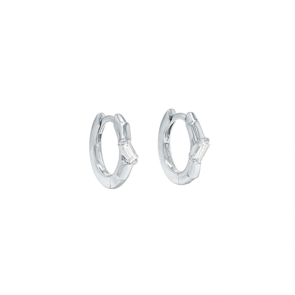 Suzanne Kalan Bold Single Huggies in 18K White Gold | Fine Earrings | Coveti