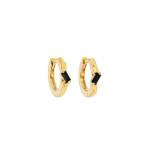 Suzanne Kalan Bold Single Huggies in 18K Yellow Gold, Black Sapphire | Fine Earrings | Coveti