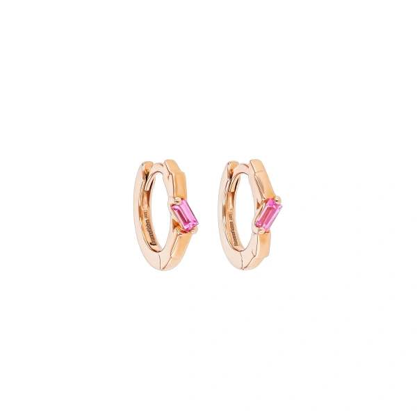 Suzanne Kalan Bold Single Pink Sapphire Huggies in 18K Rose Gold | Fine Earrings | Coveti