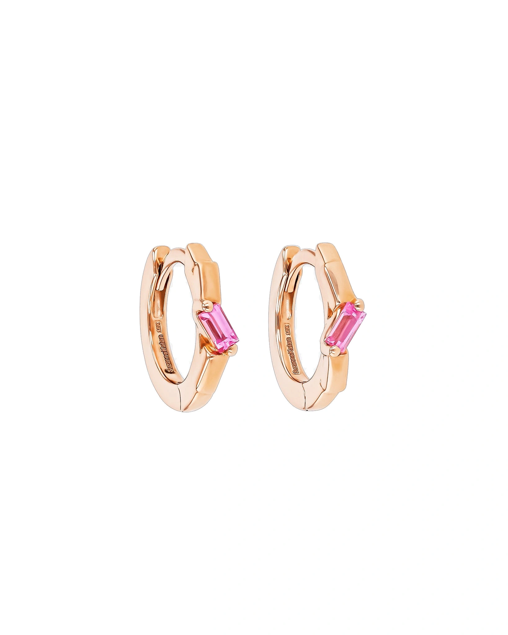 Suzanne Kalan Bold Single Pink Sapphire Huggies in 18K Rose Gold Suzanne Kalan Bold Single Pink Sapphire Huggies in 18K Rose Gold | Fine Earrings | Coveti