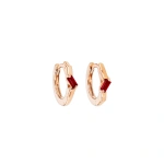 Suzanne Kalan Bold Single Ruby Huggies in 18K Rose Gold | Fine Earrings | Coveti