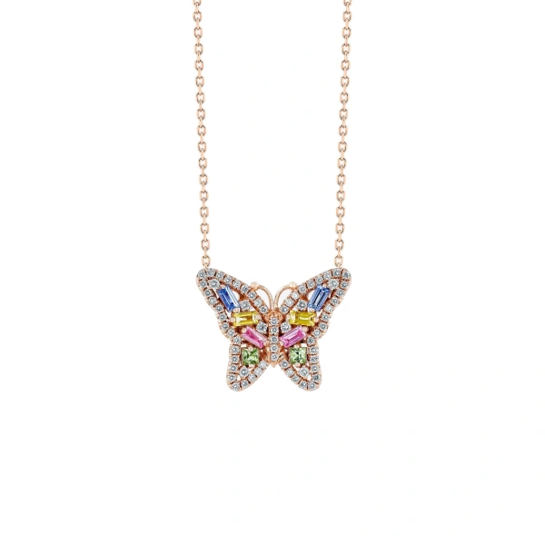 Suzanne Kalan Bold Small Butterfly Pendant in 18K Rose Gold, Pastel Sapphire | Fine Necklaces | Coveti