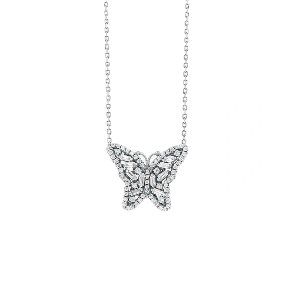Bold Small Butterfly Pendant in 18K White Gold