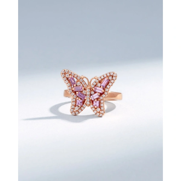 Suzanne Kalan Bold Small Butterfly Pink Sapphire Ring in 18K Rose Gold | Fine Rings | Coveti