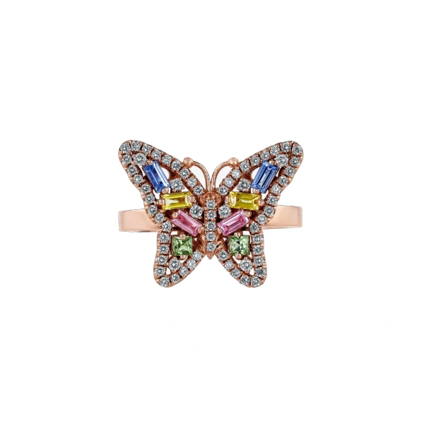 Bold Small Butterfly Ring in 18K Rose Gold, Pastel Sapphire