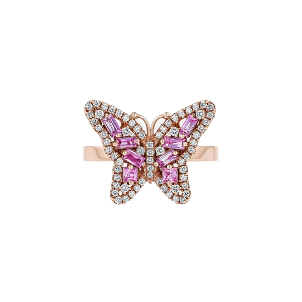 Bold Small Butterfly Ring in 18K Rose Gold, Pink Sapphire