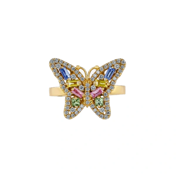 Bold Small Butterfly Ring in 18K Yellow Gold, Pastel Sapphire