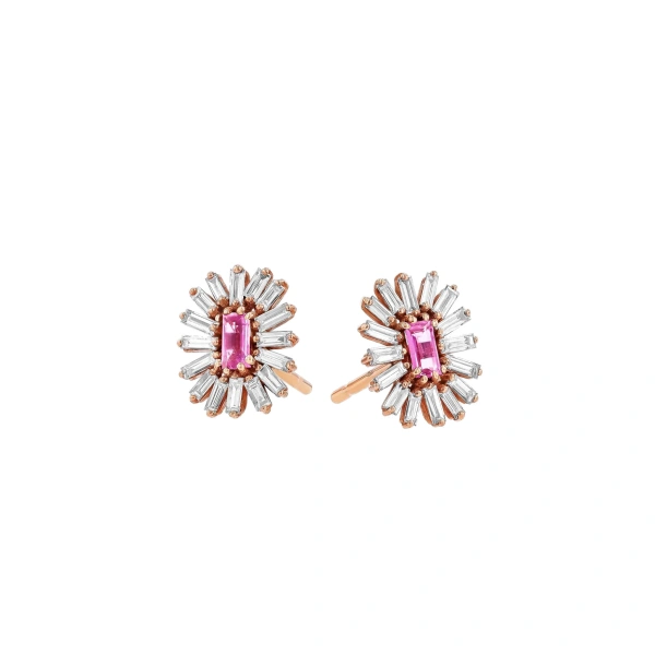 Suzanne Kalan Bold Spark Studs in 18K Rose Gold, Pink Sapphire | Fine Earrings | Coveti