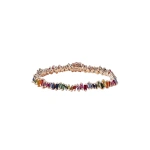 Suzanne Kalan Bold Tennis Bracelet in 18K Rose Gold, Rainbow Sapphire | Fine Bracelets | Coveti