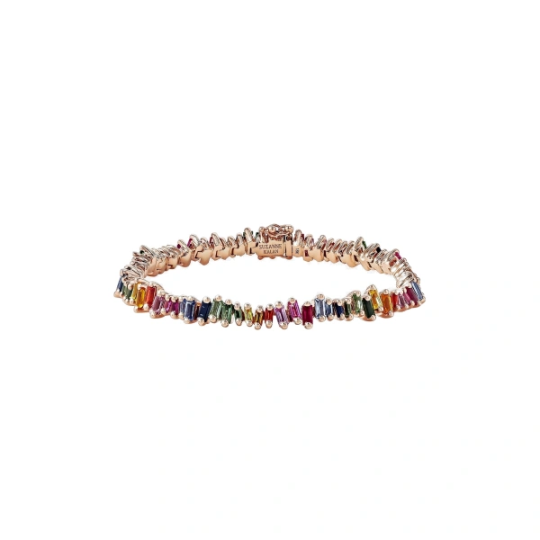 Suzanne Kalan Bold Tennis Bracelet in 18K Rose Gold, Rainbow Sapphire | Fine Bracelets | Coveti