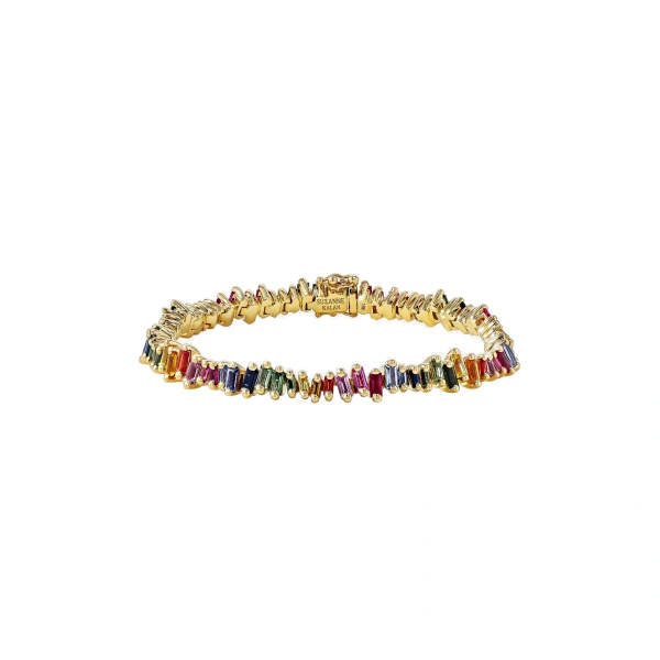 Bold Tennis Bracelet in 18K Yellow Gold, Rainbow Sapphire